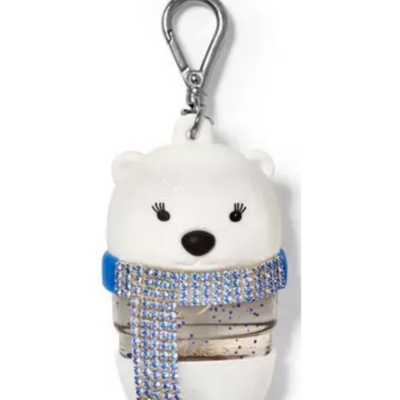Bath & Body Works Accessories - SOLD ! BBW Polar Bear With Gemstone Scarf PocketBac Holder + FREE GIFT Hand Gel